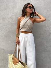Livia - Crop halter top with wrap look