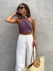 Livia - Crop halter top with wrap look