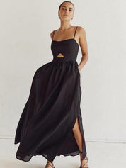 Airy Party Maxi Dress with Spaghetti Straps and Cut-Out Detail for Women
