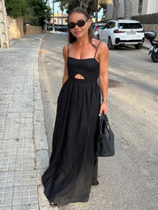 Airy Party Maxi Dress with Spaghetti Straps and Cut-Out Detail for Women
