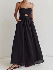 Airy Party Maxi Dress with Spaghetti Straps and Cut-Out Detail for Women