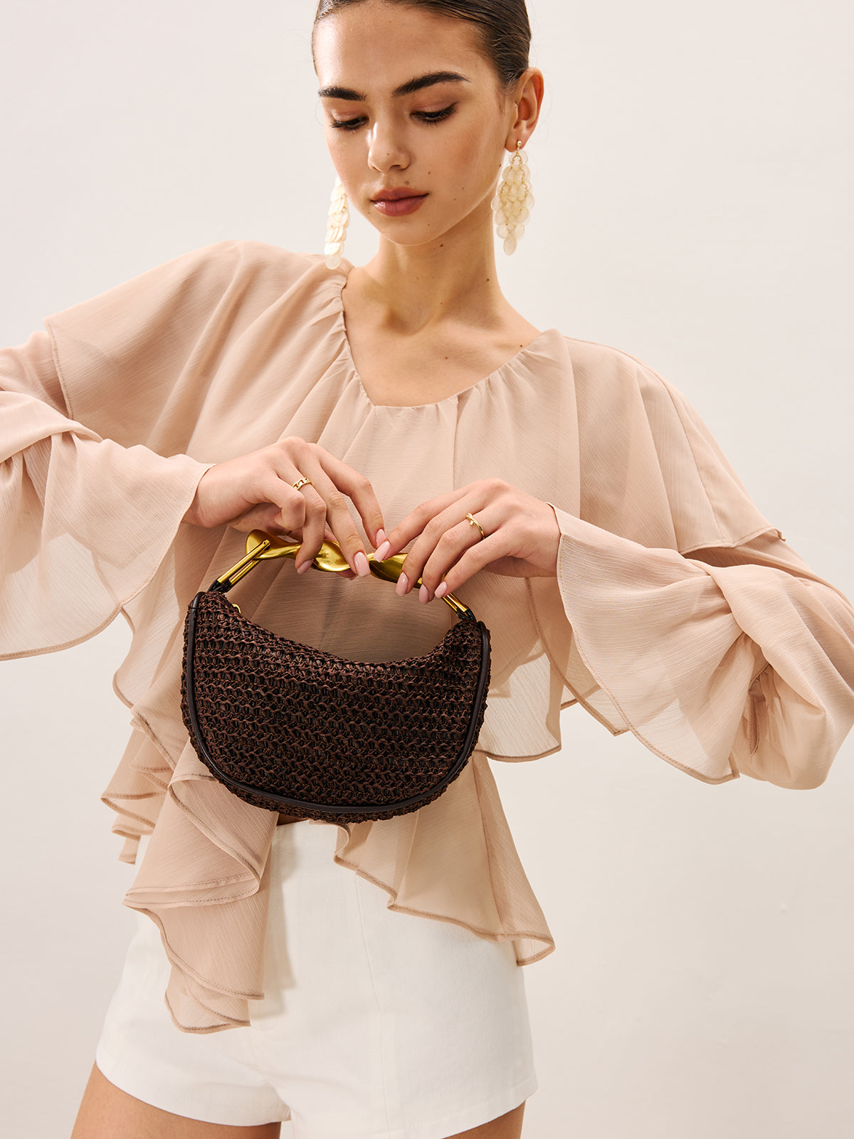 Ella & Rose - woven handbag with gold chain strap