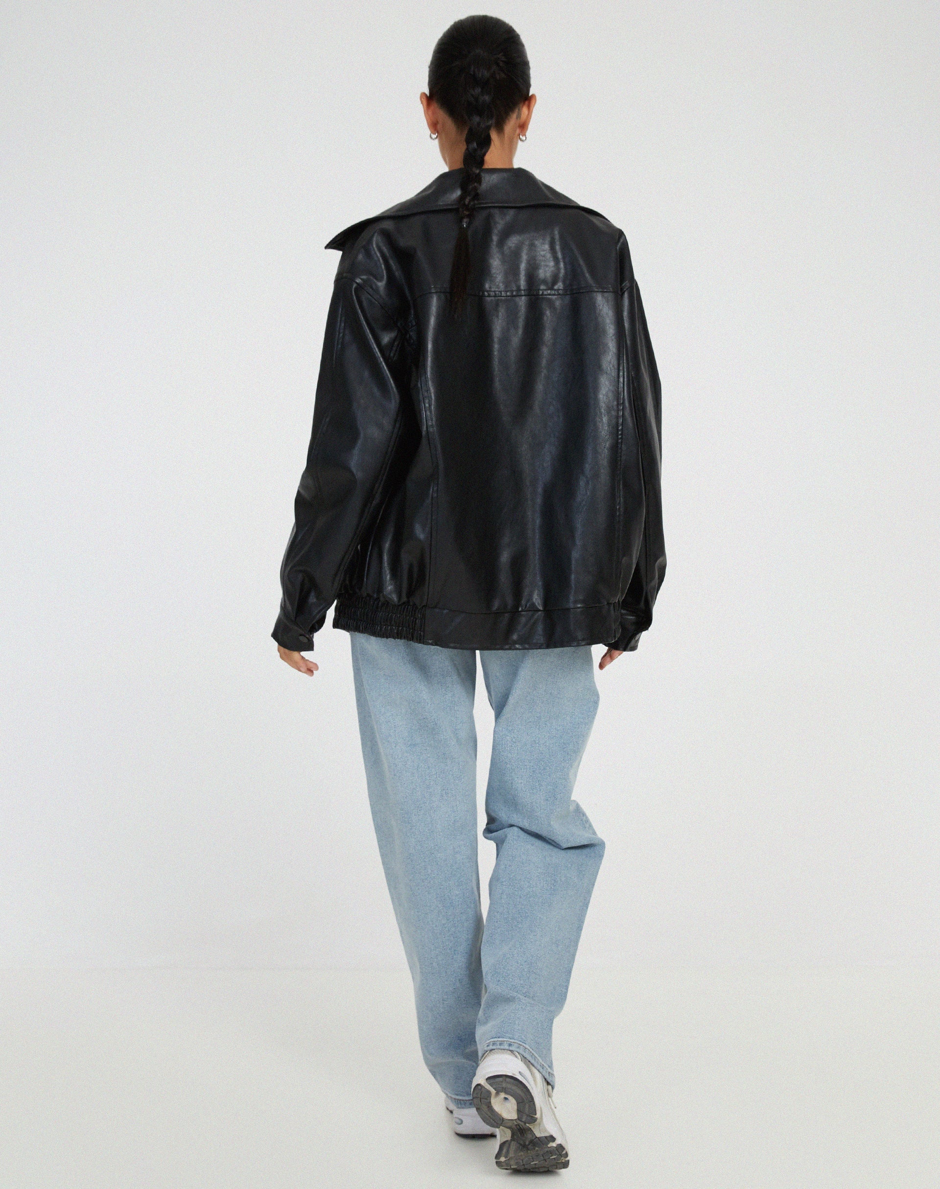 Oversized Women's Leather Jacket with Zipper