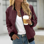 Women’s Lightweight Casual Bomber Jacket – Spring, Zipper Pockets, Ribbed Cuffs, Perfect for Spring and Transitional Seasons