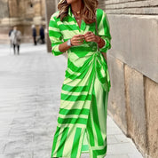 Elegant Midi Wrap Dress With Print And Waistband For Women