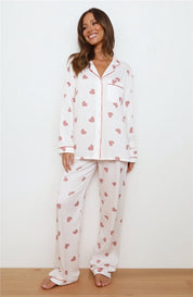 Women's Pajama Set Long Sleeve Pants with Hearts