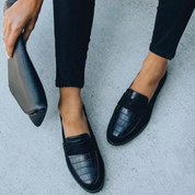 Black Loafers with Croco Leather Look and Comfort Sole