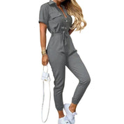 Summer Jumpsuit with Short Sleeves and Waistband