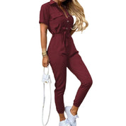 Summer Jumpsuit with Short Sleeves and Waistband