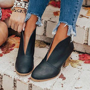 Vintage Women's Ankle Boots with Block Heel and V Cutout