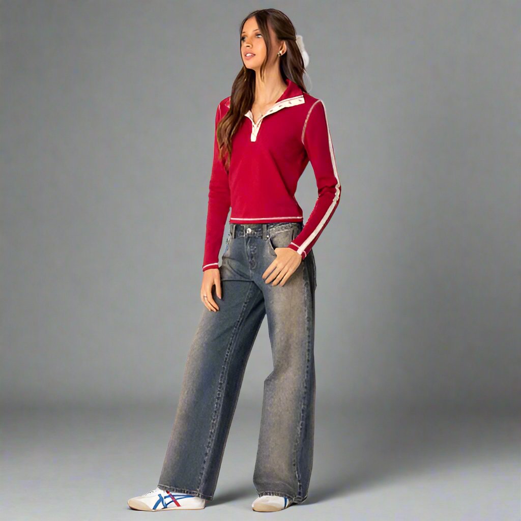 Low Waist Wide-Leg Jeans for Women with Stretch