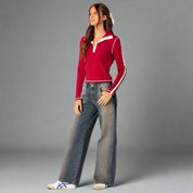 Low Waist Wide-Leg Jeans for Women with Stretch