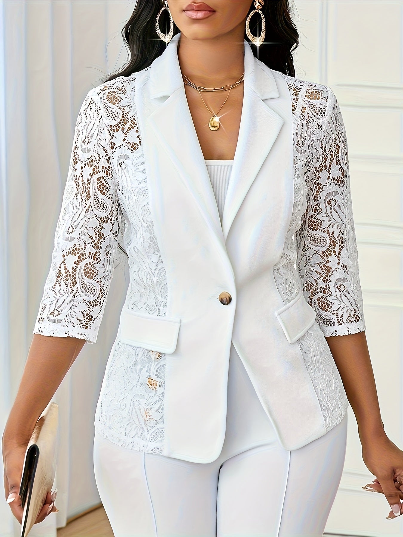 Bo - Blazer with contrast lace and three-quarter sleeves
