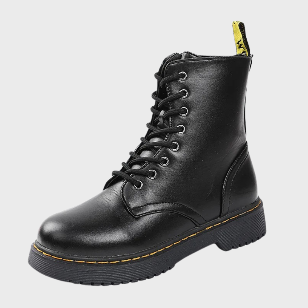 Women's Ankle-High Combat Boots with Zipper and Non-Slip Sole