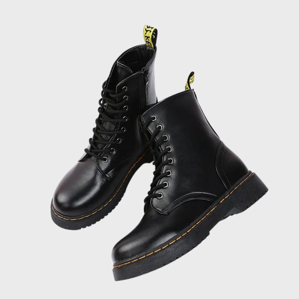 Women's Ankle-High Combat Boots with Zipper and Non-Slip Sole