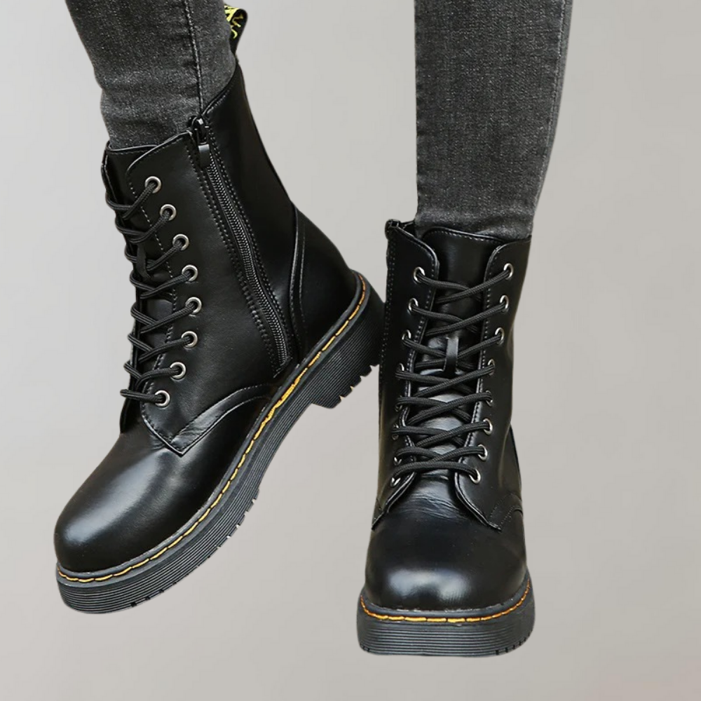 Women's Ankle-High Combat Boots with Zipper and Non-Slip Sole