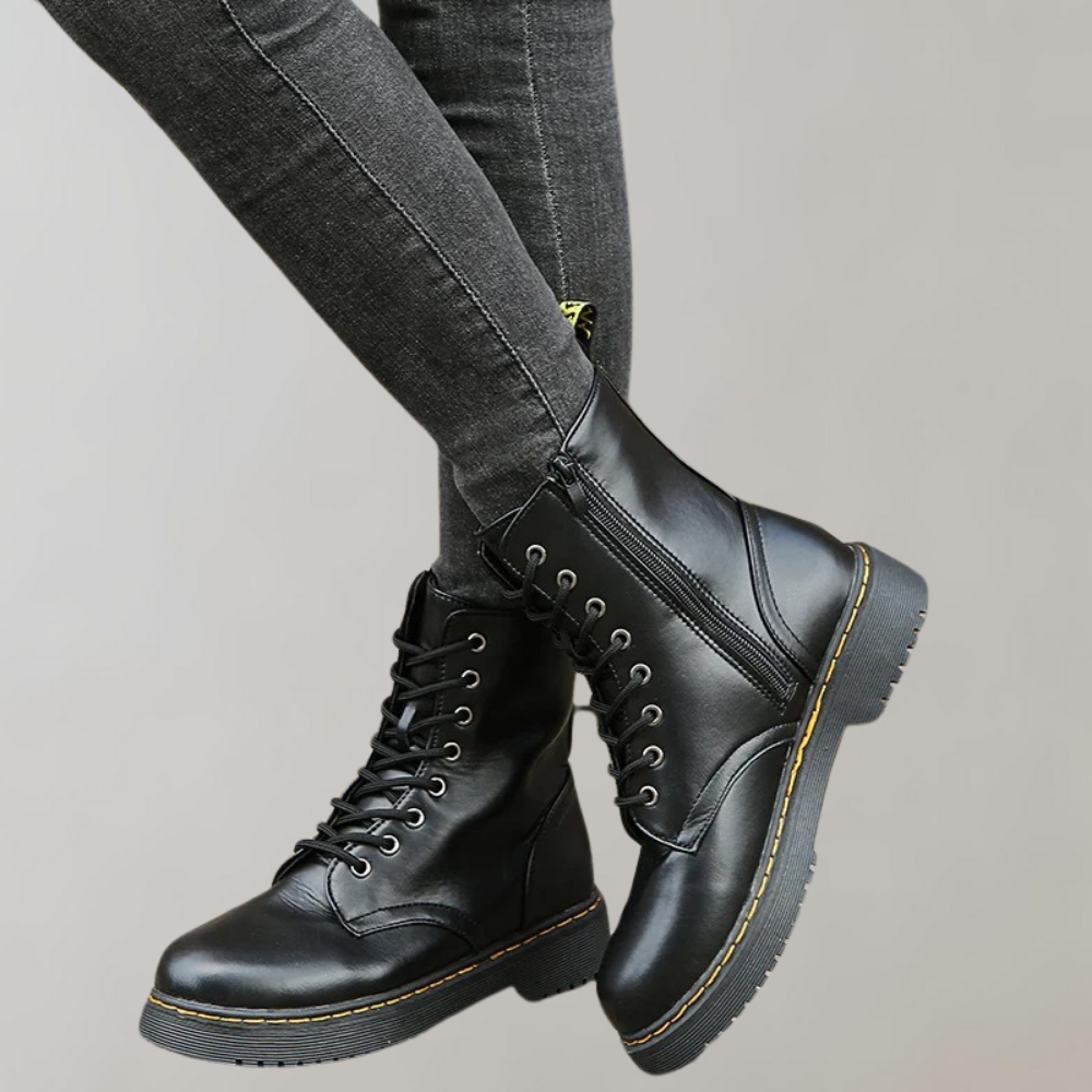 Women's Ankle-High Combat Boots with Zipper and Non-Slip Sole