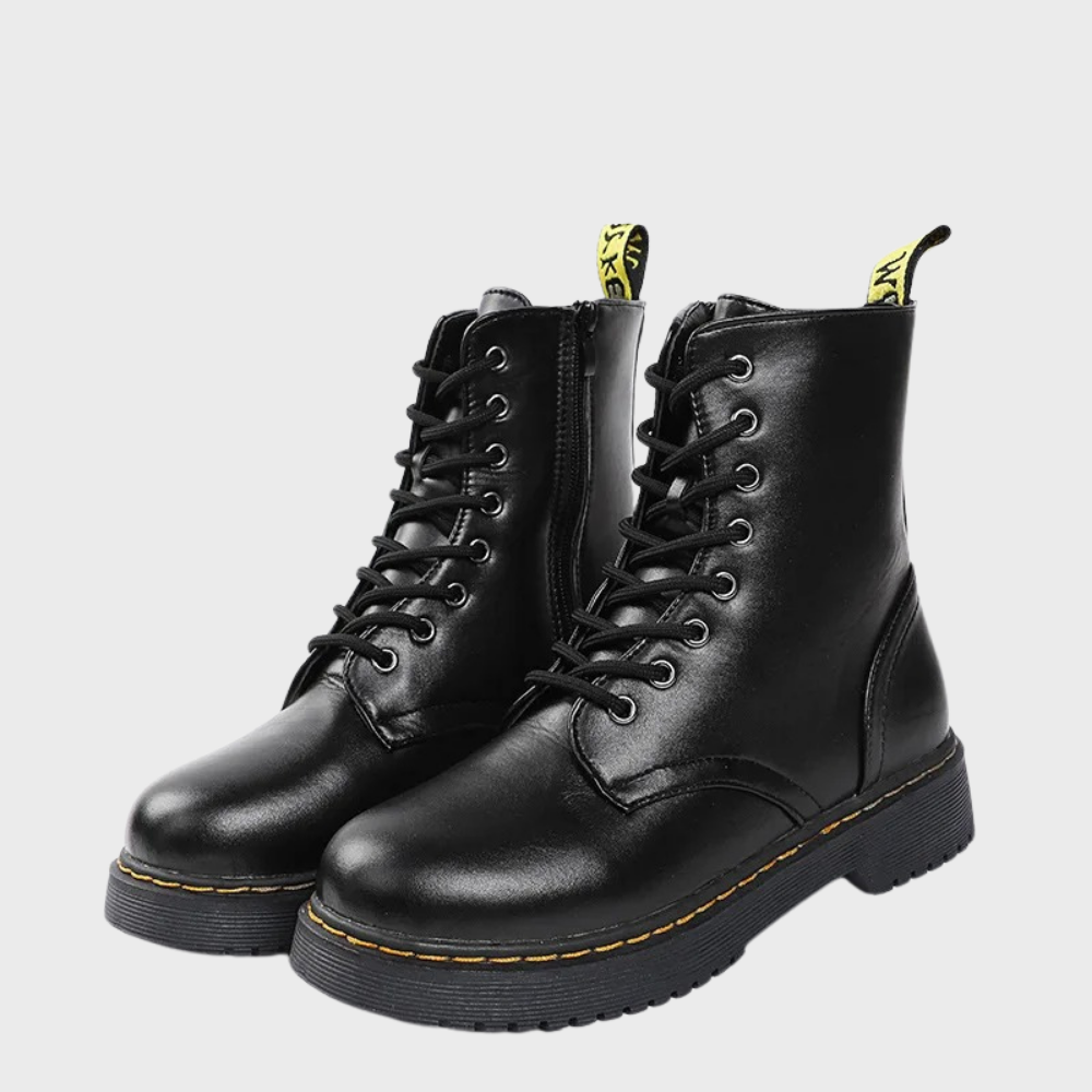 Women's Ankle-High Combat Boots with Zipper and Non-Slip Sole