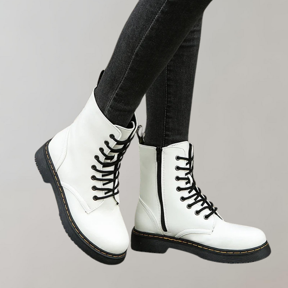Women's Ankle-High Combat Boots with Zipper and Non-Slip Sole
