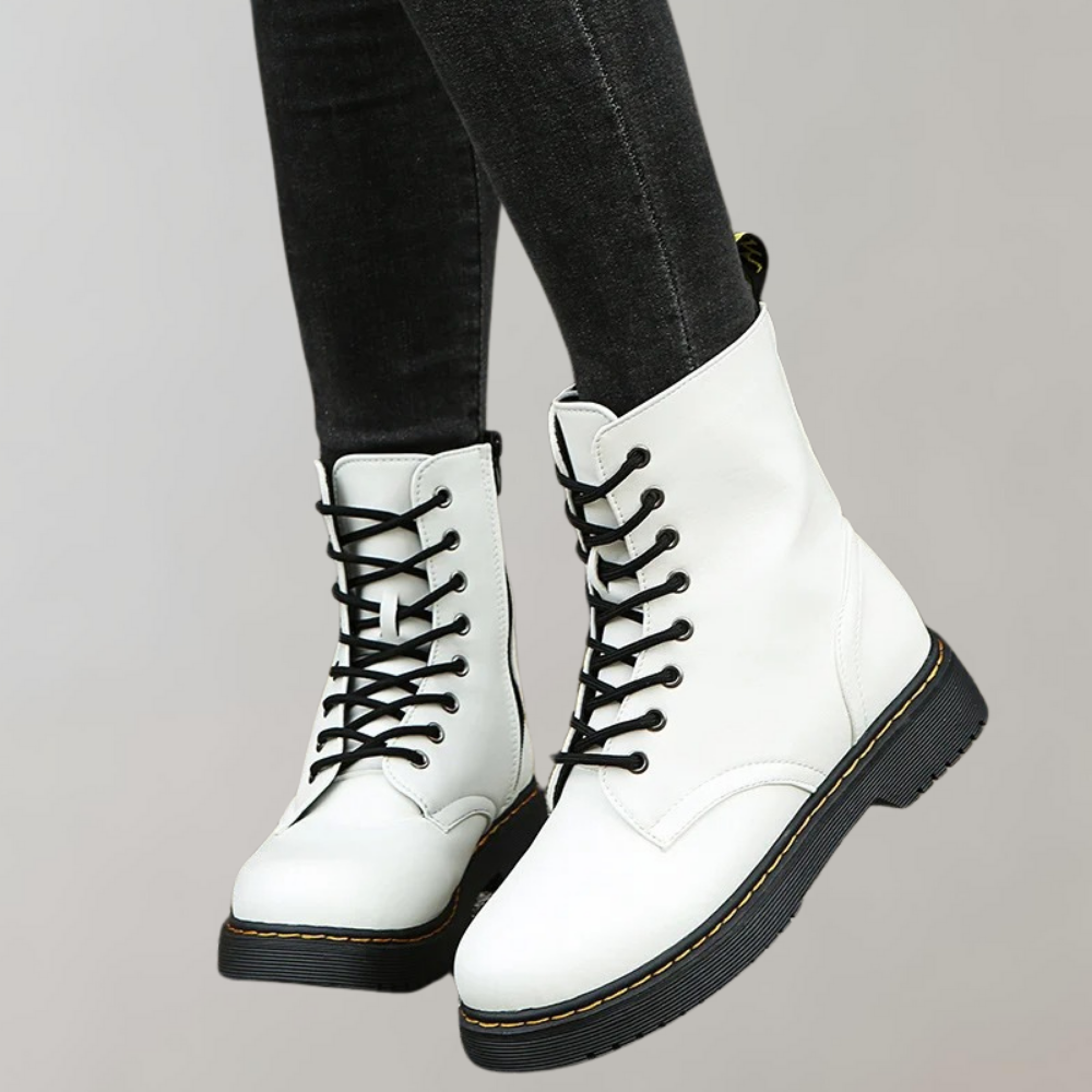 Women's Ankle-High Combat Boots with Zipper and Non-Slip Sole