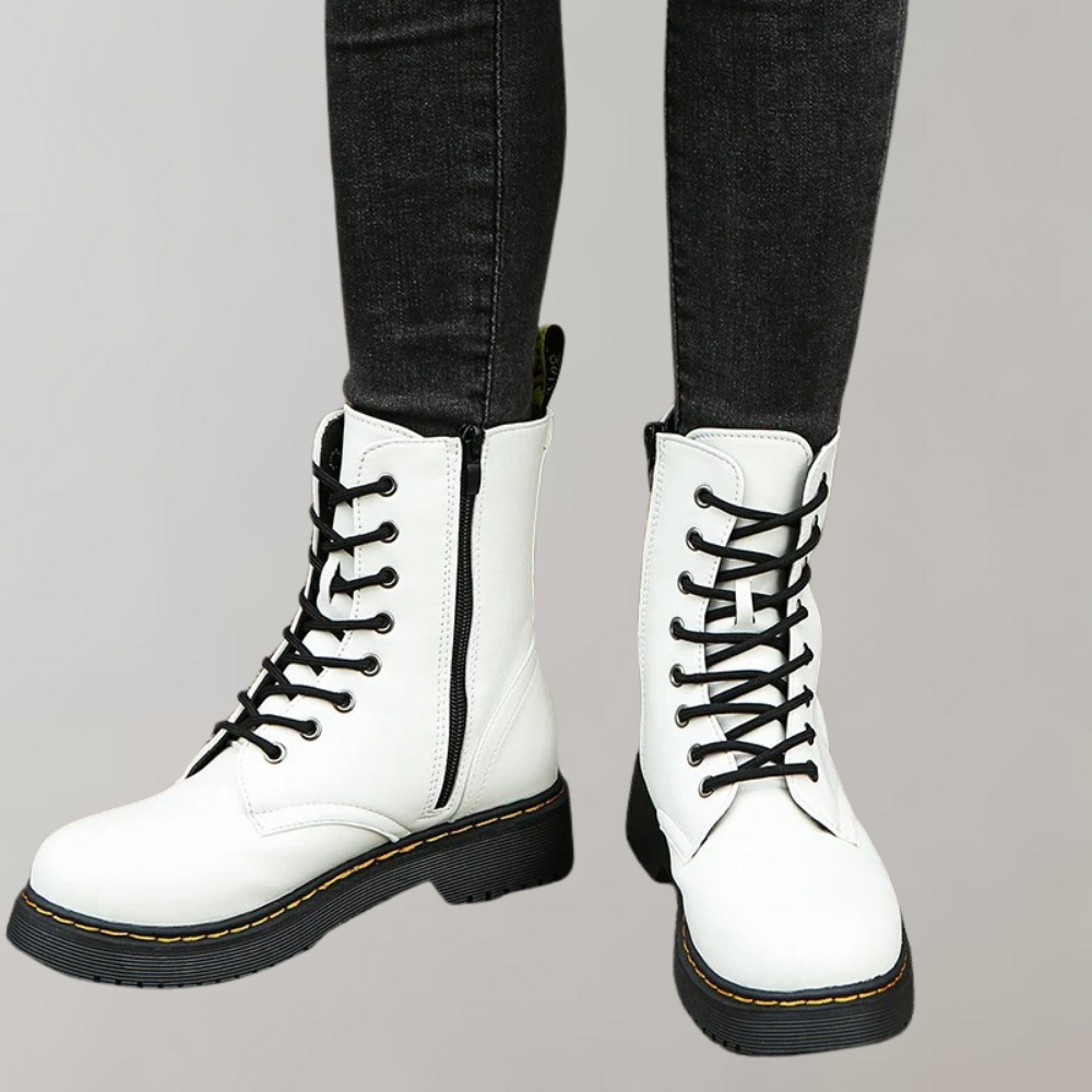 Women's Ankle-High Combat Boots with Zipper and Non-Slip Sole