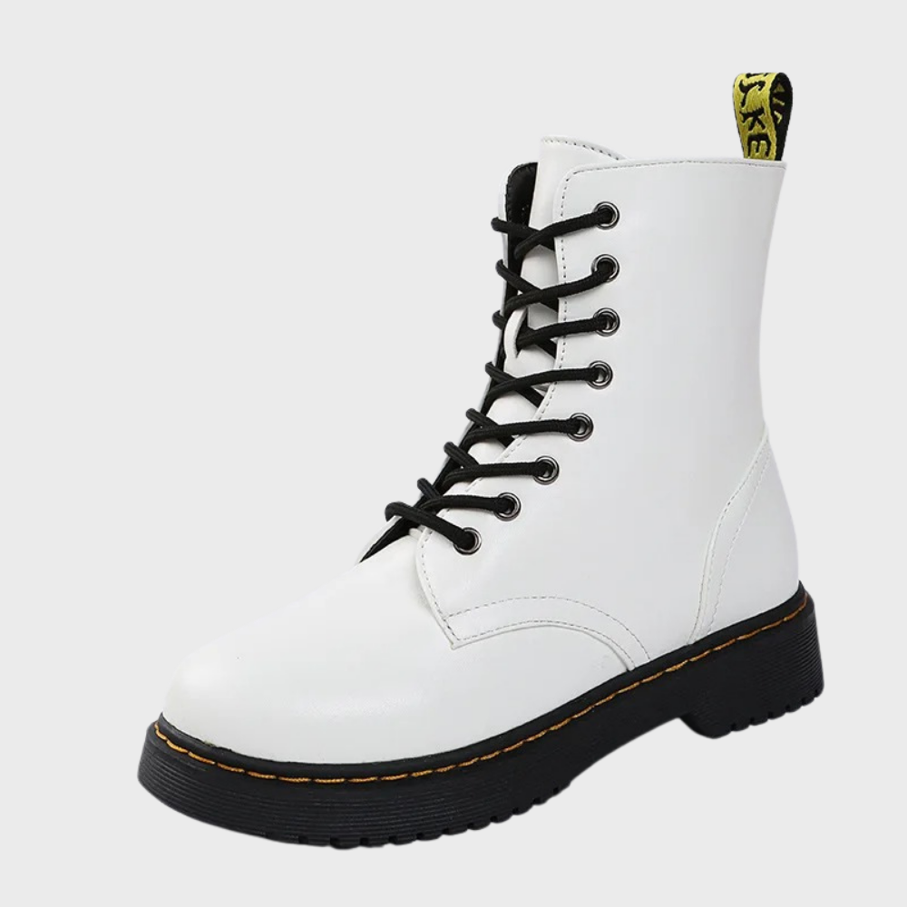 Women's Ankle-High Combat Boots with Zipper and Non-Slip Sole