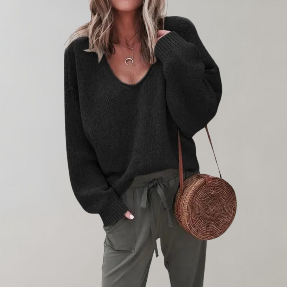 Loose Knitted V-Neck Women's Sweater
