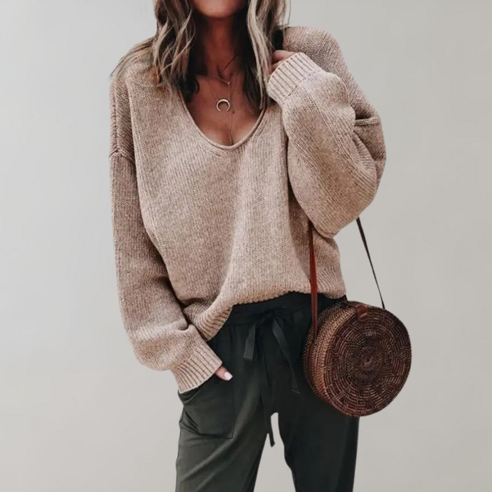 Loose Knitted V-Neck Women's Sweater