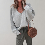 Loose Knitted V-Neck Women's Sweater