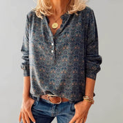 Women's Casual Blouse with Long Sleeves and Button Placket