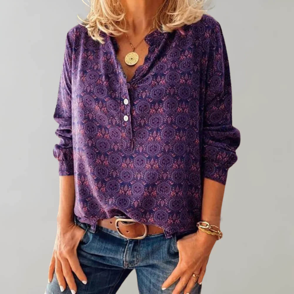 Women's Casual Blouse with Long Sleeves and Button Placket