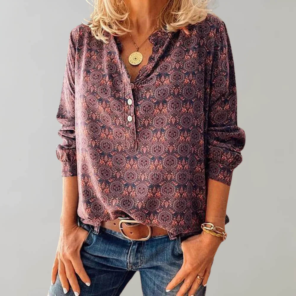 Women's Casual Blouse with Long Sleeves and Button Placket