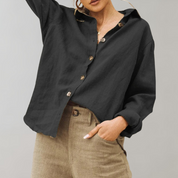 Airy Linen Women’s Blouse with Long Sleeves and Button Closure