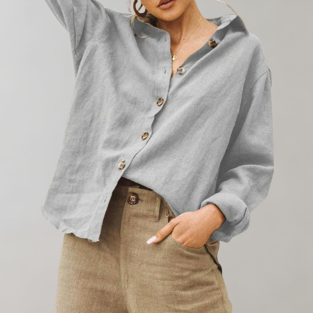 Airy Linen Women’s Blouse with Long Sleeves and Button Closure