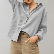 Airy Linen Women’s Blouse with Long Sleeves and Button Closure