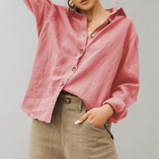 Airy Linen Women’s Blouse with Long Sleeves and Button Closure