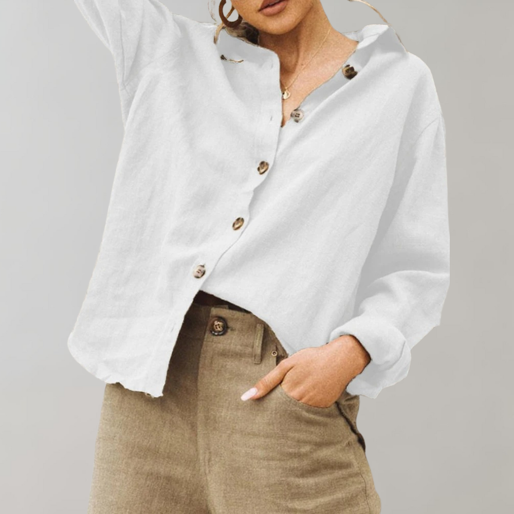 Airy Linen Women’s Blouse with Long Sleeves and Button Closure