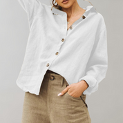 Airy Linen Women’s Blouse with Long Sleeves and Button Closure