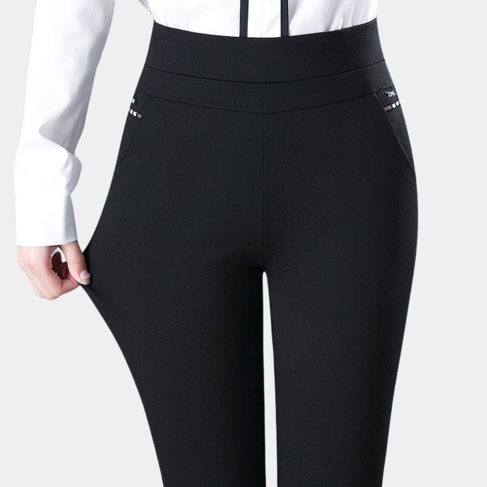 Elegant Stretch Pants with High Waist and Slim Fit
