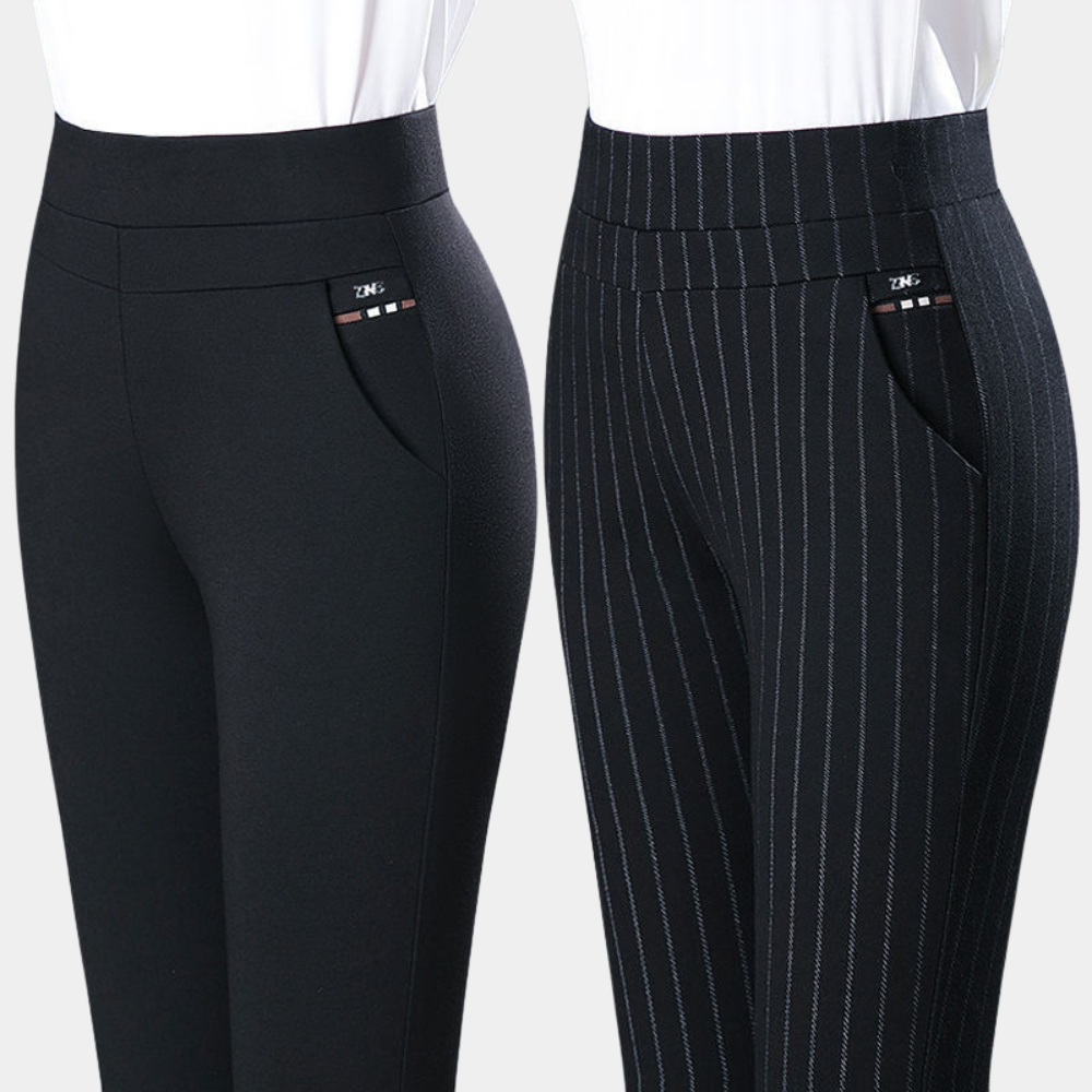 Elegant Stretch Pants with High Waist and Slim Fit
