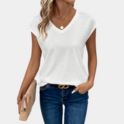 White Comfortable V-Neck T-Shirt for Women with Relaxed Fit