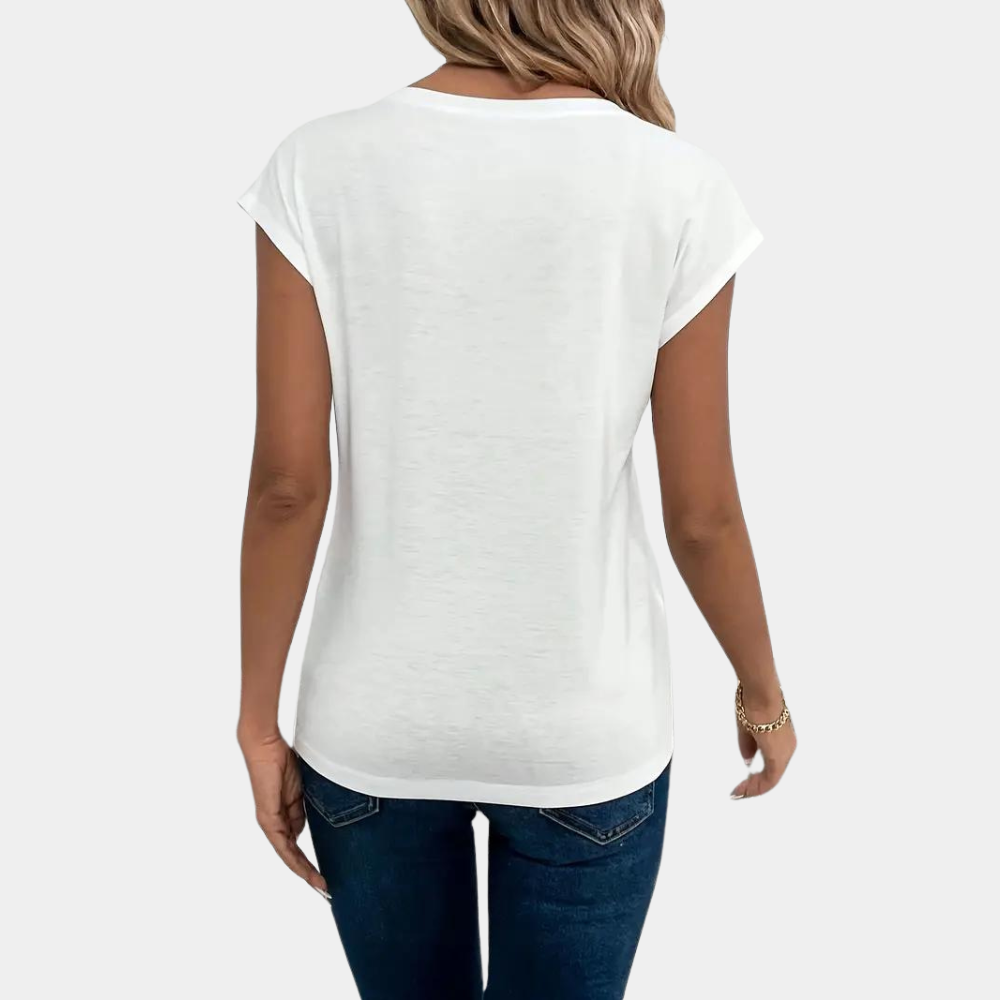 White Comfortable V-Neck T-Shirt for Women with Relaxed Fit