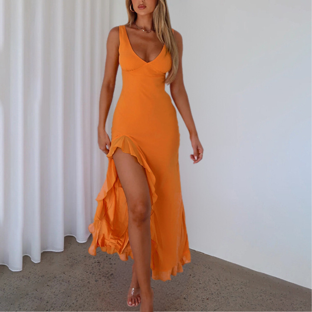 Midi Dress for Women with V-Neck and Summer Design