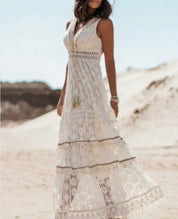 Women's Boho Maxi Dress with Lace and Summer Festival Style