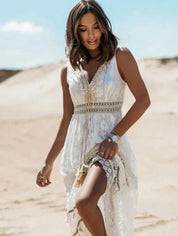 Women's Boho Maxi Dress with Lace and Summer Festival Style