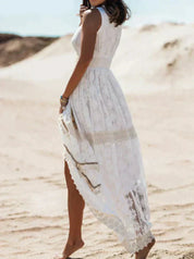Women's Boho Maxi Dress with Lace and Summer Festival Style