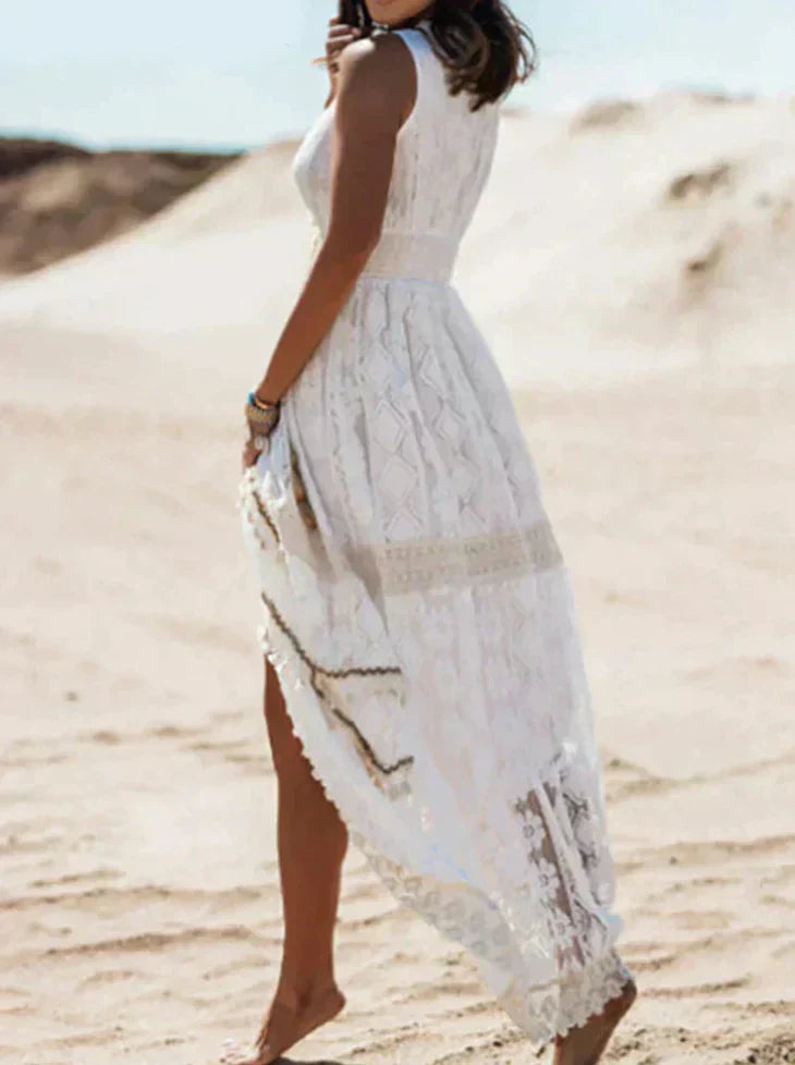 Women's Boho Maxi Dress with Lace and Summer Festival Style