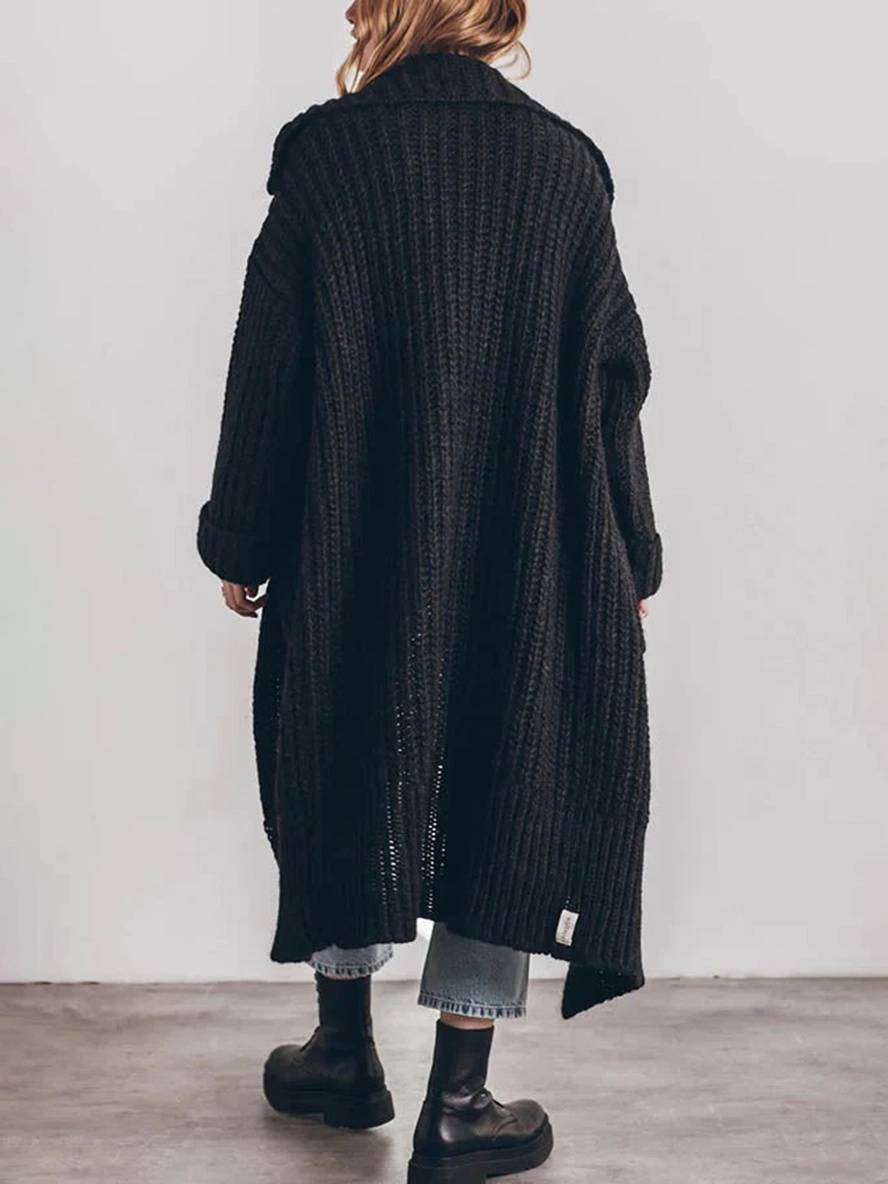 Knitted Oversized Long Cardigan with Buttons and Pockets for Women