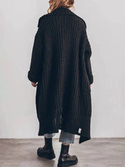 Knitted Oversized Long Cardigan with Buttons and Pockets for Women
