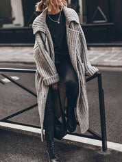 Knitted Oversized Long Cardigan with Buttons and Pockets for Women